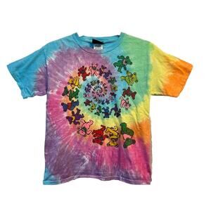 Vintage Liquid Blue Grateful Dead Dancing Bears Spiral Tie Dye T shirt 1995 Sz M